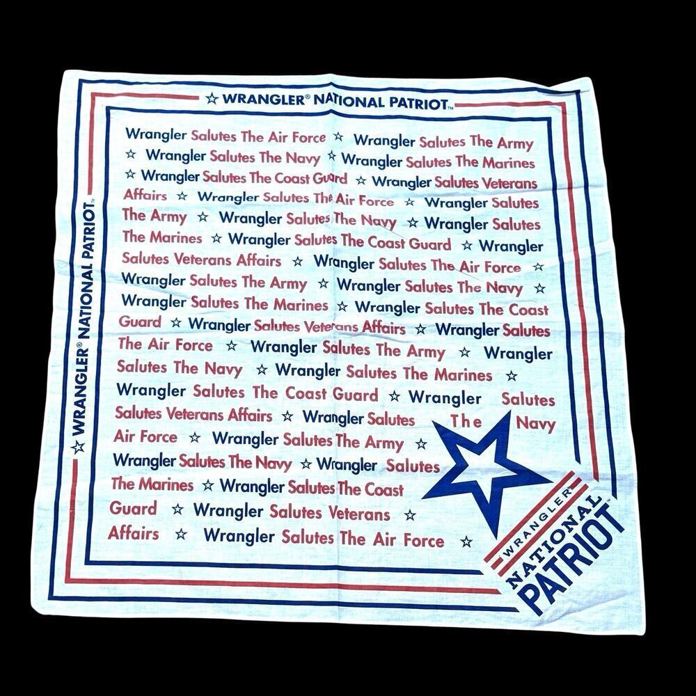 VTG Wrangler National Patriot White Bandana Handkerchief Scarf Military USA NOS